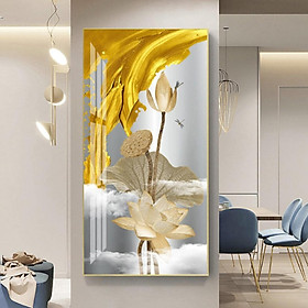 Mua (ẢNH THẬT) Tranh treo tường hoa sen vàng tranh trang trí decor kèm đinh treo