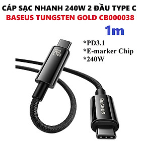 [ C to C ] Cáp sạc nhanh 240W 2 đầu type C PD3.1 e-marker chip Baseus Tungsten Gold CB000038 _ Hàng chính hãng