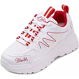 Giày Sneaker Nữ Độn Đế Vạch Sóng ( Trắng đỏ , Trắng đen )