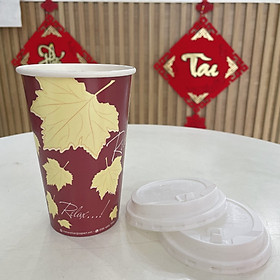 Mua Ly giấy 14oz~420ml - Combo 10 ly giấy có in hoạ tiết & 10 nắp nhựa bật trắng