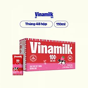 Thùng 48 Hộp Sữa Tươi Tiệt Trùng Vinamilk 100% Hương Dâu 110ml