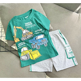 Đồ bộ bé trai, bộ cộc tay cho bé trai hình Siêu nhân Khủng long từ 12-35kg hàng xuất khẩu mềm mịn mát