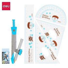 Bộ compa Deli, Hồng/Xanh da trời, gồm 7 dụng cụ/bộ - E9614