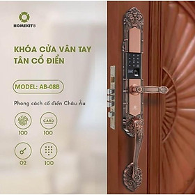 Khóa cửa điện tử thiết kế cổ điển sang trọng HOMEKIT AB-08B thông minh vân tay, mật khẩu, thẻ từ, chìa cơ cho cửa gỗ