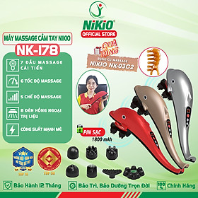 Máy Massage Cầm Tay Cá Heo Nikio NK-178 Dòng Cao Cấp - 6 Cấp Độ, Pin Sạc Không Dây, Cán Tay Dài Hỗ Trợ Mát Xa Toàn Thân, Với 7 Đầu Mát Xa Cải Tiến Mát Xa Giảm Đau Cơ, Khớp - Tăng Tuần Hoàn Máu