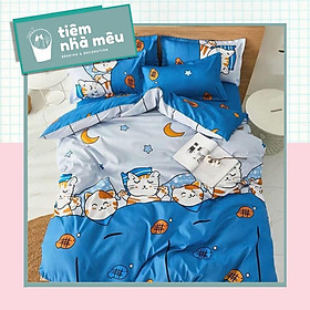 Bộ Chăn Ga Gối Cotton 3Dm6/m8/2m-Tiệm Nhà MêuSet 4 Món 2 Vỏ gối ,drap ,vỏ chăn Mèo Xanh Nhập Khẩu Sale Kịch Sàn