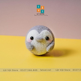 Bộ kit len chọc Cánh Cụt Khum Lười có hướng dẫn, món quà giáng sinh đơn giản, quà tặng dễ thương, needle felting Penguin