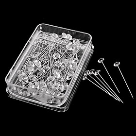 100pcs Stain Steel Head Pins Clear Diamond pin Sewing Craft with Case