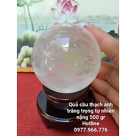 Quả Cầu Đá Thach Anh Trắng Trong Phong Thủy Có Tặng Kèm Đế Gỗ Xoay - Khối Lượng