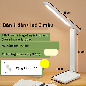 Đèn học để bàn không ánh sáng xanh có 3 màu kèm nút cảm ứng, đèn học thông minh gấp gọn chống cận xoay 180 chỉnh được mức độ sáng