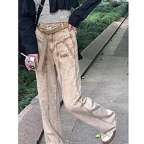 Quần Denim Ống Suông Phong Cách hiphop Retro Độc Đáo