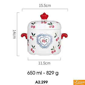 Mua Thố chưng yến cách thủy  hũ chưng yến bằng sứ cao cấp họa tiết cherry đỏ - dung tích 450ml  650ml cực xinh