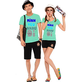 Bộ Áo Thun Đôi Nam Nữ Mình Yêu Nhau Đi Màu Xanh Ngọc