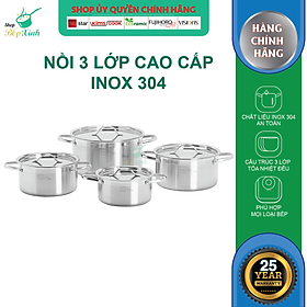 Mua Bộ nồi inox bếp từ Fivestar 3 lớp đáy liền inox 304 nắp inox - tặng 1 vá canh