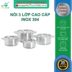 Bộ nồi inox bếp từ Fivestar 3 lớp đáy liền inox 304 nắp inox - tặng 1 vá canh