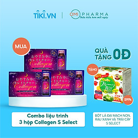 Combo 3 Hộp Nước Uống Đẹp Da Collagen S Select Nhật Bản Liệu Trình Trẻ Hóa, Dưỡng Sáng Da Hoàn Hảo (30 Lọ)