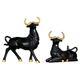 1 Pair Cow Statue Bull Sculpture Figurine Animal for Desk Home Decor
