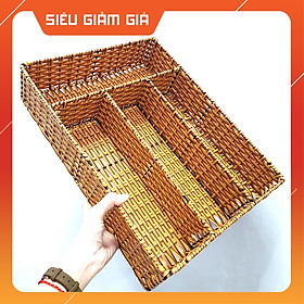 Mua Khay chia ngăn kéo tủ bếp  khay chia muỗng đũa thìa dĩa bằng nhựa mây đan khung sắt chắc chắn