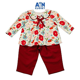 Bộ quần áo dài bé gái họa tiết Hoa Nơ quần đỏ cotton - AICDBGAZFWIM - AIN Closet