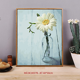 Tranh sơn dầu số hóa tự tô màu theo số Tranh Lọ hoa đồng tiền đơn giản nhẹ nhàng mã BC0027B