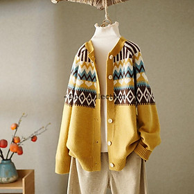 Áo Khoác Len Cardigan Cổ Tròn Thổ Cẩm Vintage Ôm Cá Tính Phong Cách Hàn Quốc Thời Trang Thu Đông - Mã TA020