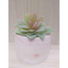 Chậu cây hoa giả hình trụ đá cẩm thạch hoa sen đá tứ phương