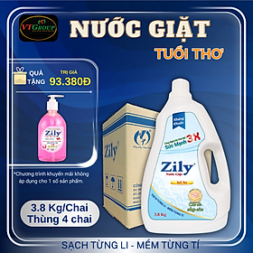 Nước Giặt Zily 3.8 Kg (4 Chai/thùng) - Tặng 1 Chai Nước Rửa Tay Zily 500Gr