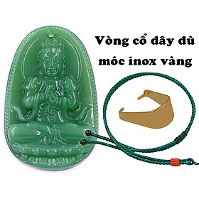 Mặt dây chuyền Phật Đại nhật như lai đá xanh 2.2 x 3.6cm ( size trung ) kèm vòng cổ dây dù xanh lá + móc inox, Phật bản mệnh