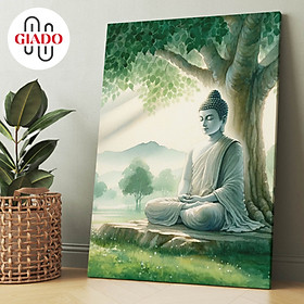 Mua Tranh ảnh thờ treo tường hoặc tranh để bàn mẫu Phật Thích Ca Mâu Ni thiền định nền xanh