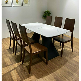 Bộ bàn ăn gỗ sồi 6 ghế mặt bàn đá ma Ms04