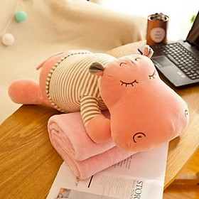 Mua ( Tặng 1 móc dán chiụ lực)Bộ chăn gối văn phòng gấu bông khủng long  hà mã  heo xinh 60cm siêu đáng yêu