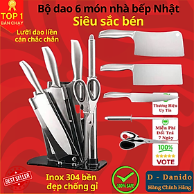 Bộ dao 6 món nhà bếp Nhật Bản siêu sắc bén cao cấp - Logo trên thân dao ngẫu nhiên - Chính hãng
