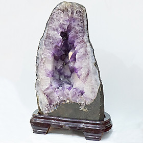 Mua Hang Đá Thạch Anh Tím Amethyst Phong Thủy Đế Gỗ Tự Nhiên 42x22x16cm