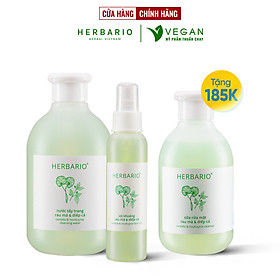 Bộ 3 rau má và diếp cá Herbario chăm sóc da mụn: Nước tẩy trang 300ml + Sữa rửa măt 200ml + Xịt khoáng 100ml