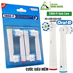 Cho máy Oral B Braun, bộ 4 Đầu Bàn Chải đánh răng điện thay thế MIHOCO EB60-P New Gum Care, sợi cước siêu mềm, cho răng lợi nhạy cảm