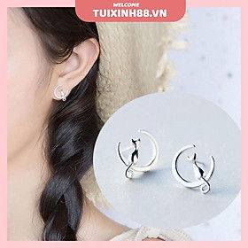 Bông Tai Mèo Mặt Trăng Thời Trang Màu Bạc Phong Cách Hàn Quốc Dành Cho Nữ