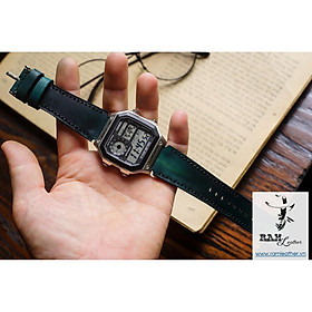 DÂY ĐỒNG HỒ DA BÒ Ý THẬT XANH LỤC  - RAM CLASSIC 1972  - RAM LEATHER -ĐỦ SIZE 18,20,22,CASIO,APPLE WATCH