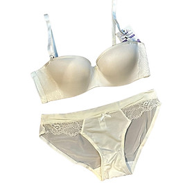Bộ đồ lót cotton viền ren áo cúp ngang form đẹp quần lưới xuyên thấu