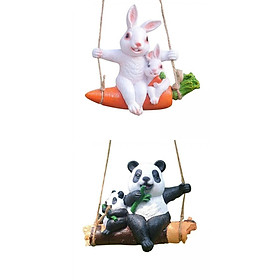 2Pcs Hanging Swing Animal Statue Garden Sculpture Decor Hand Painted