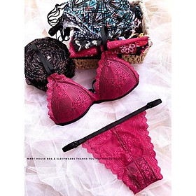 SET BRALETTE REN MÚT NGỰC QUẦN TAM GIÁC ĐỎ HỒNG