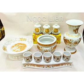 Mua Set Bộ đồ thờ trắng rồng vàng cho bàn thờ ngang 50cm trở lên