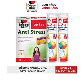 Combo bổ sung vitamin và khoáng chất, giảm căng thẳng, mệt mỏi Doppelherz Anti Stress (30 viên) + 02 tuýp sủi A-Z Fizz (13 viên)
