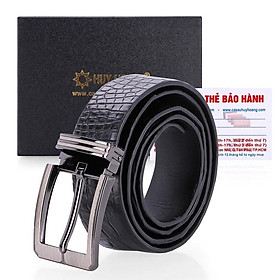 Dây nịt nam da cá sấu Huy Hoàng gai đuôi 4P đầu kim màu đen HT4835