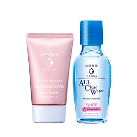 Combo Chống nắng serum 3 trong 1 Senka White Beauty CC 40g + Nước tẩy trang Senka All Clear White 70ml