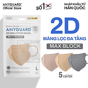 Khẩu Trang Nhập Khẩu Hàn Quốc ANYGUARD, Khẩu Trang 2D Solution 4 Lớp Ngăn Tia UV, An Toàn Cho Da Nhạy Cảm, Màu Pastel (Túi 5 Chiếc) - PINK - Size L