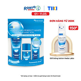 Bộ travel size dưỡng trắng Hada Labo Perfect White Tranexamic Acid Travel Set (Kem rửa mặt 15g+Dung dịch dưỡng 20ml+Kem dưỡng 12g)