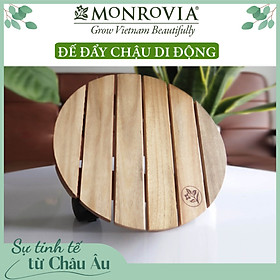 Đế lót chậu cây có bánh xe MONROVIA, đế để chậu cây, kệ chậu cây do động, có bánh xe, mặt tròn hoặc vuông bằng gỗ tràm cao cấp loại 1, trên 10 năm tuổi, màu vàng đường kinh 30 cm, chính hãng thương hiệu MONROVIA - Đế tròn