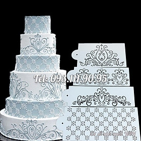 Mua Bộ 4 khuôn rắc bột Stencil trang trí bánh  làm viền rau câu  fondant hoa văn kiểu Hàn Quốc - Mã số 1086