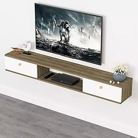 Kệ Tivi Treo Tường Tiết Kiệm Diện Tích 2 Ngăn Kéo Vân Gỗ Sồi Phong Cách The Nordic - GP188