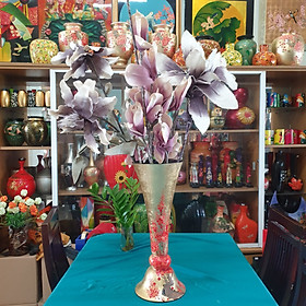Mua Bình Hoa Sơn Mài nền vàng hoa đào đỏ size 50x20 cm cắm hoa  trang trí kệ  bàn làm việc  quà tặng ý nghĩa